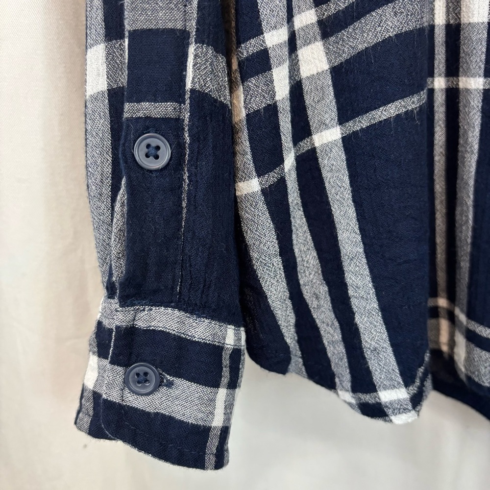 Lucky Brand Navy Blue and White Plaid Button Down Shirt - Picture 5 of 7